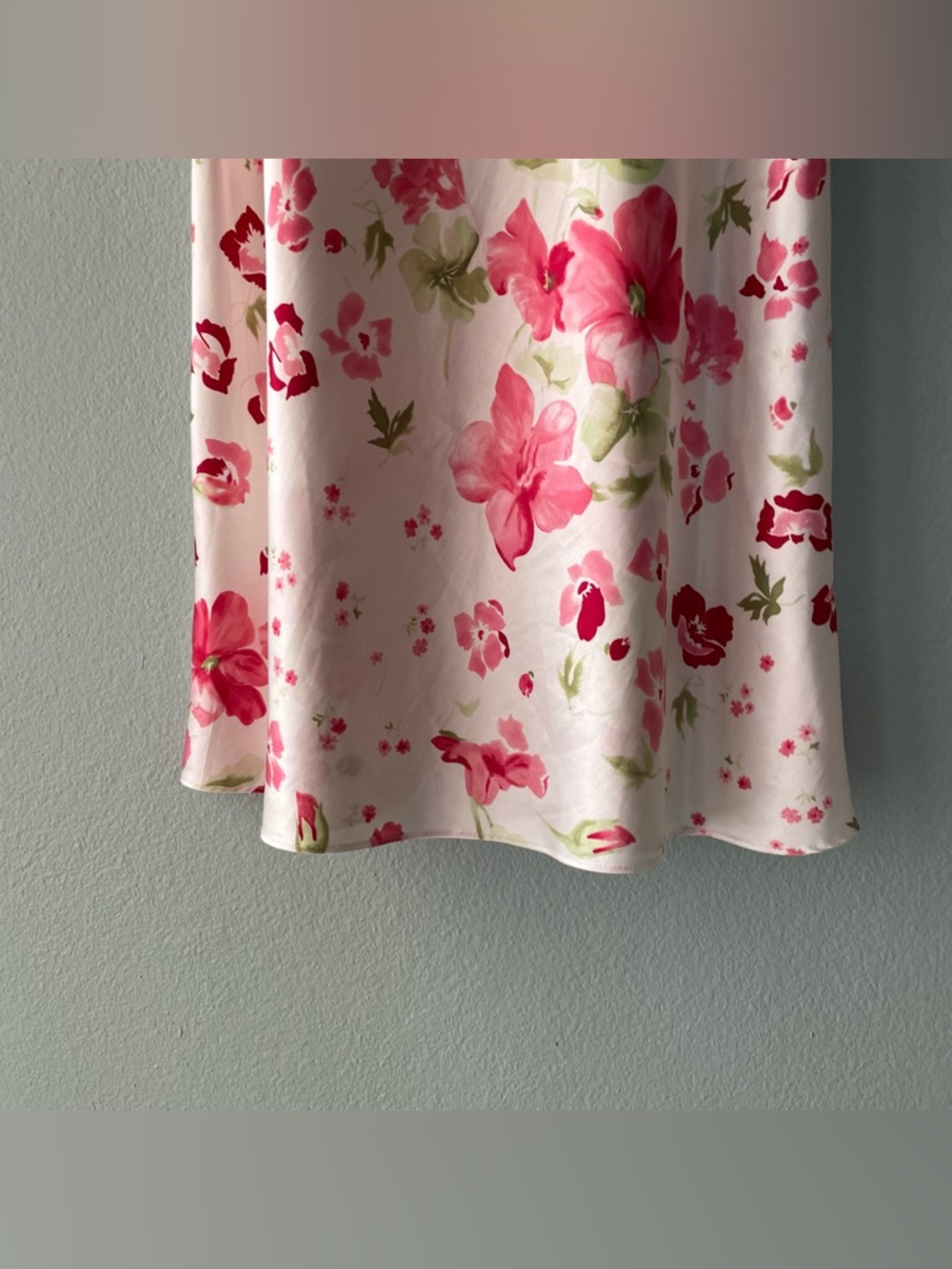 delicates Pink and Green Floral Satin Slip Chemise - Picture 4 of 12